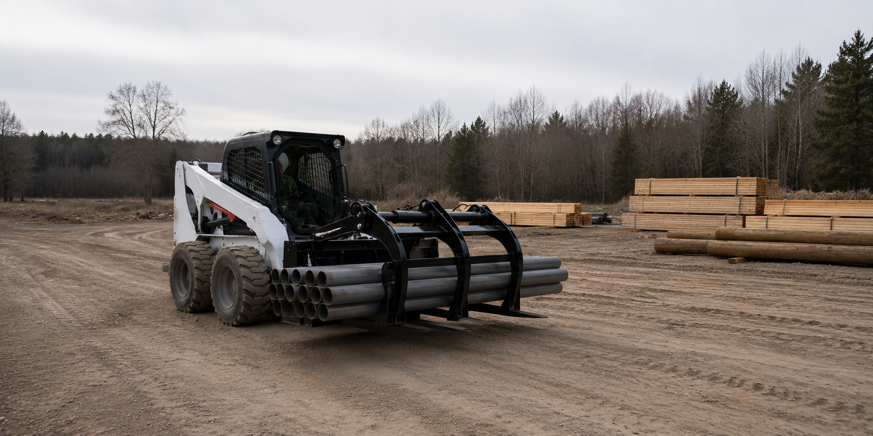 Skid Steer Pipe Pallet Fork Grapple
