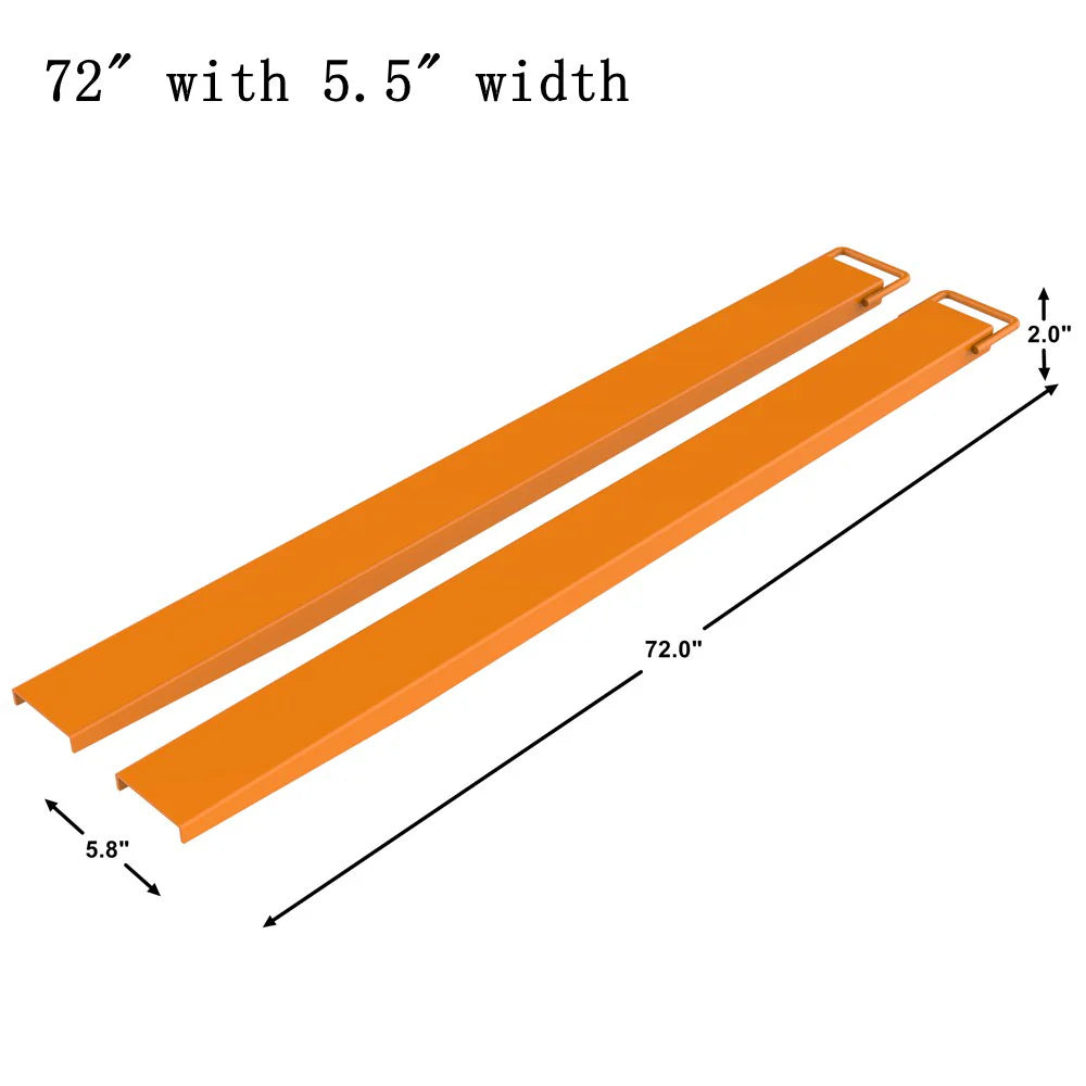 72" Pallet Fork Extensions - Fits up to 5.5" Wide Forks - High Tensile Steel