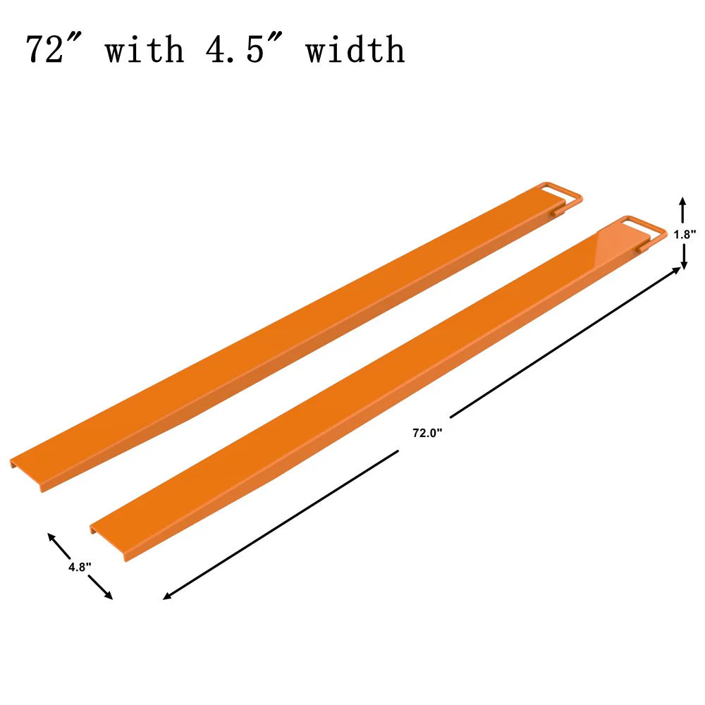 72" Pallet Fork Extensions - Fits up to 4.5" Wide Forks - High Tensile Steel