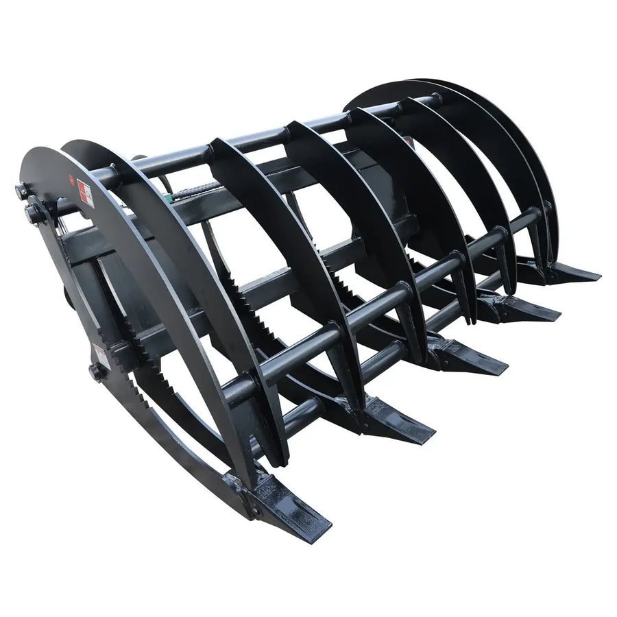 72" Extreme-Duty Skid Steer Root Rake Grapple, Twin Hydraulic Cylinders, Quick Attach