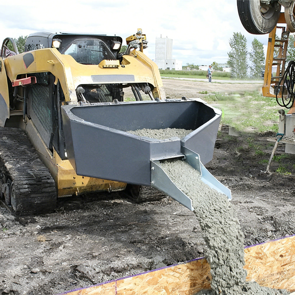 Skid Steer 1/2 Yard Cement and Concrete Bucket Attachment with Spout - Universal Quick Tach