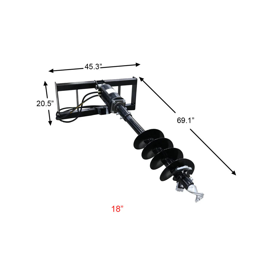 18" Skid Steer Post Hole Auger Drive Attachment - 46" Drilling Depth - Standard Flow