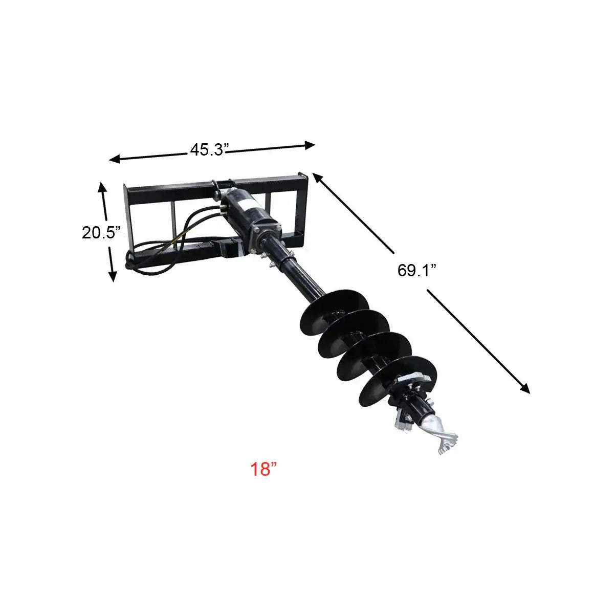 18" Skid Steer Auger Drive Attachment - 46" Digging Depth, Standard Flow