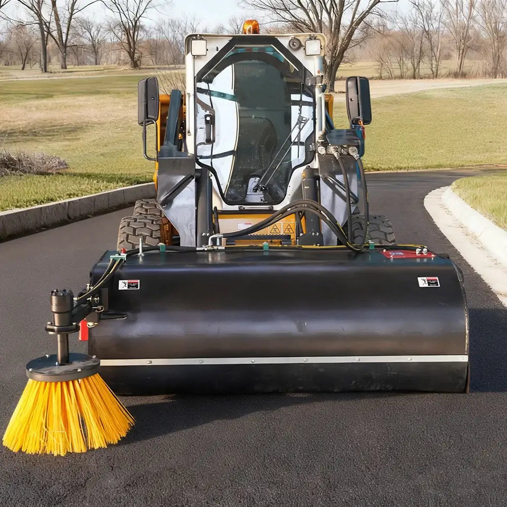 72" Skid Steer Pickup Box Broom Sweeper with Side Edge Brush, Universal Quick Attach