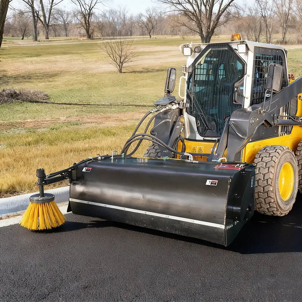 72" Skid Steer Pickup Box Broom Sweeper with Side Edge Brush, Universal Quick Attach
