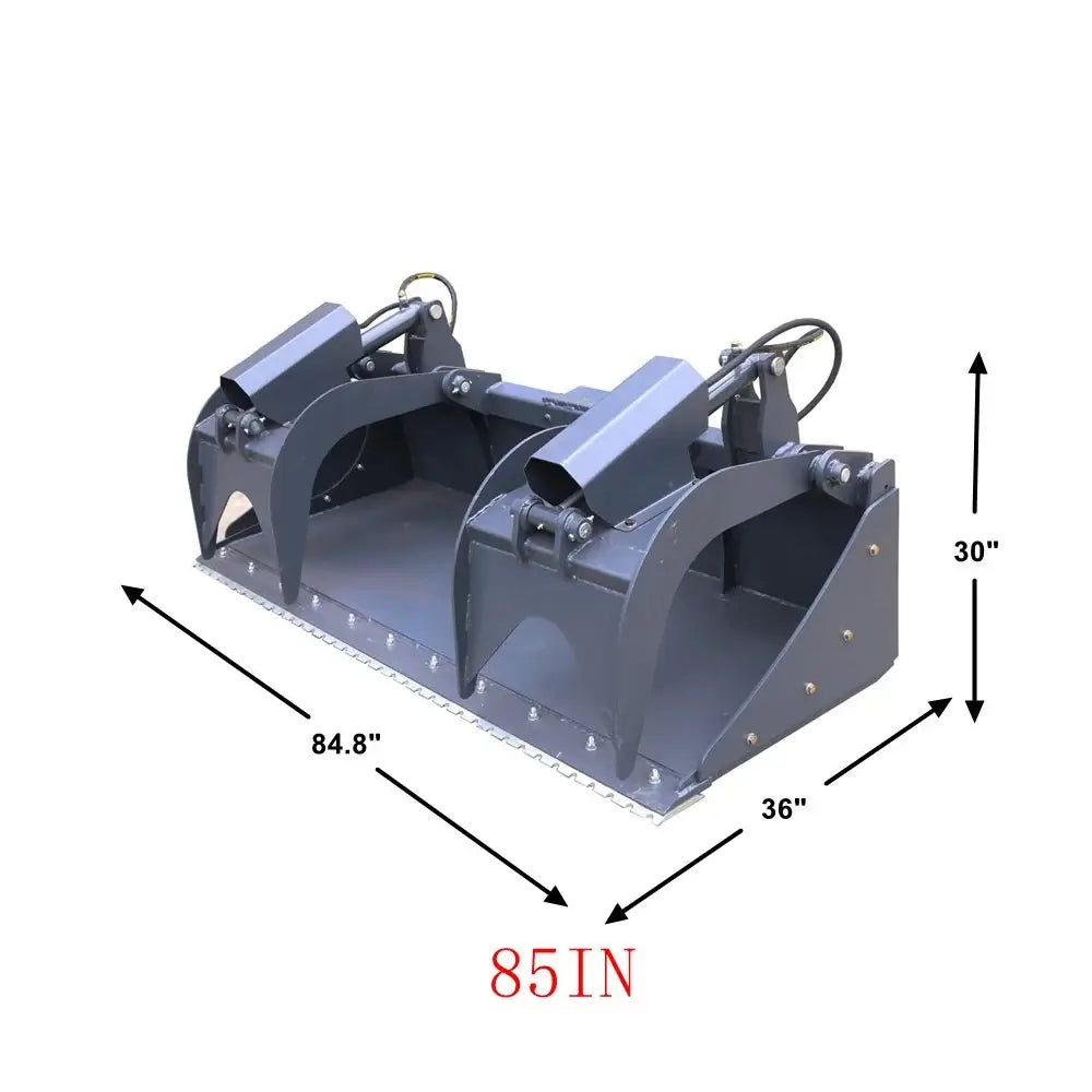 85" Heavy-Duty Skid Steer Grapple Bucket, Dual Independent Grapple Arms, Quick Attach