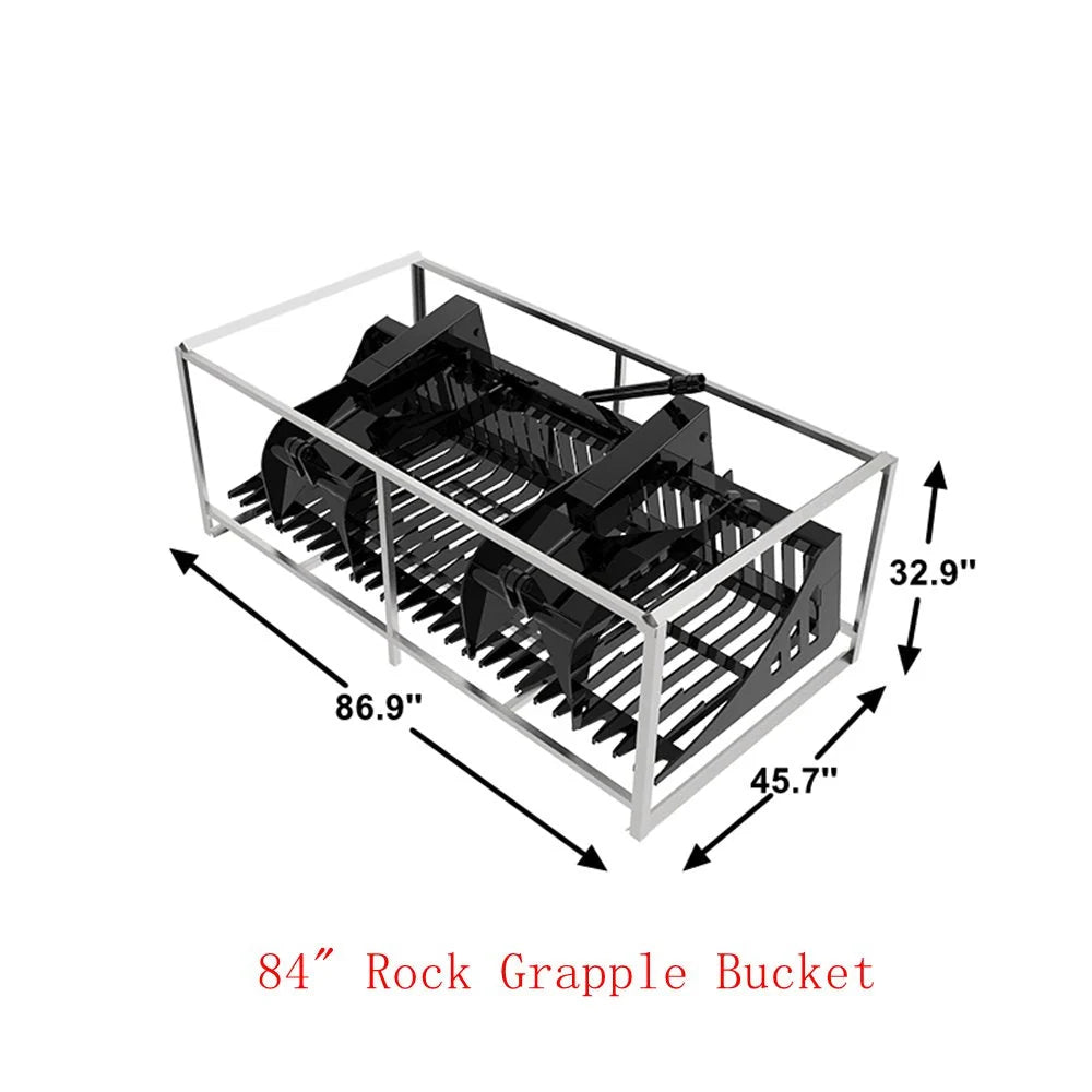 84" Skid Steer Rock Grapple Bucket, Fits Universal Skid Steer Quick Attach