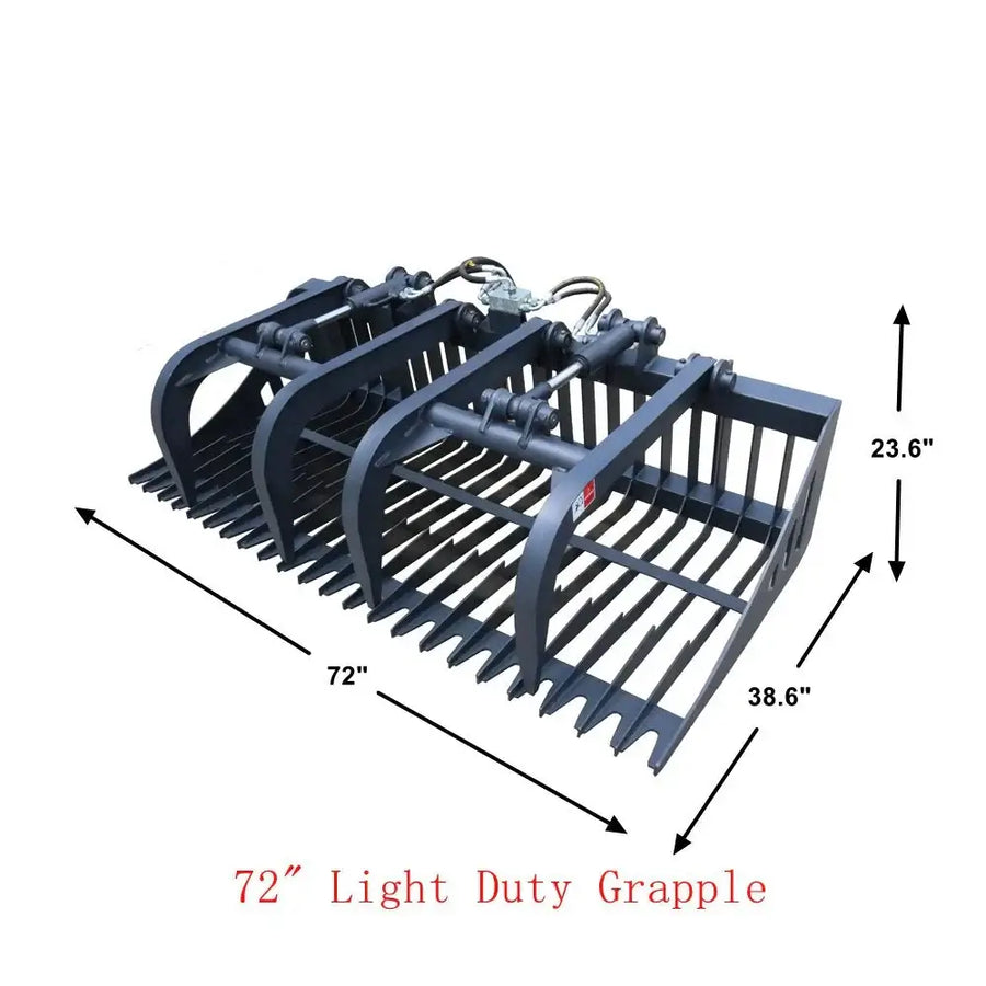 72" Light-Duty Skid Steer Rock Grapple Bucket with Teeth, Universal Quick Attach