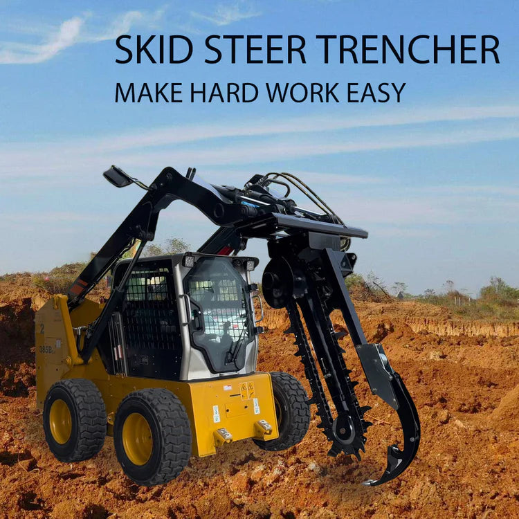 Skid Steer Trencher Attachment - 6" Cutting Width, Adjustable Depth up to 37" - Universal Quick Attach