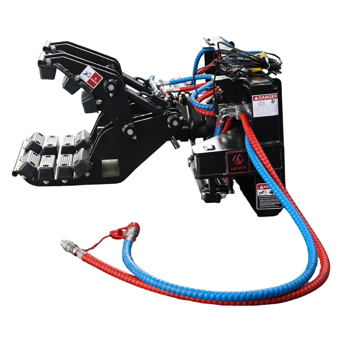 Skid Steer Double Cylinder Hydraulic Pole Setter & Rotating Pole Claw Attachment