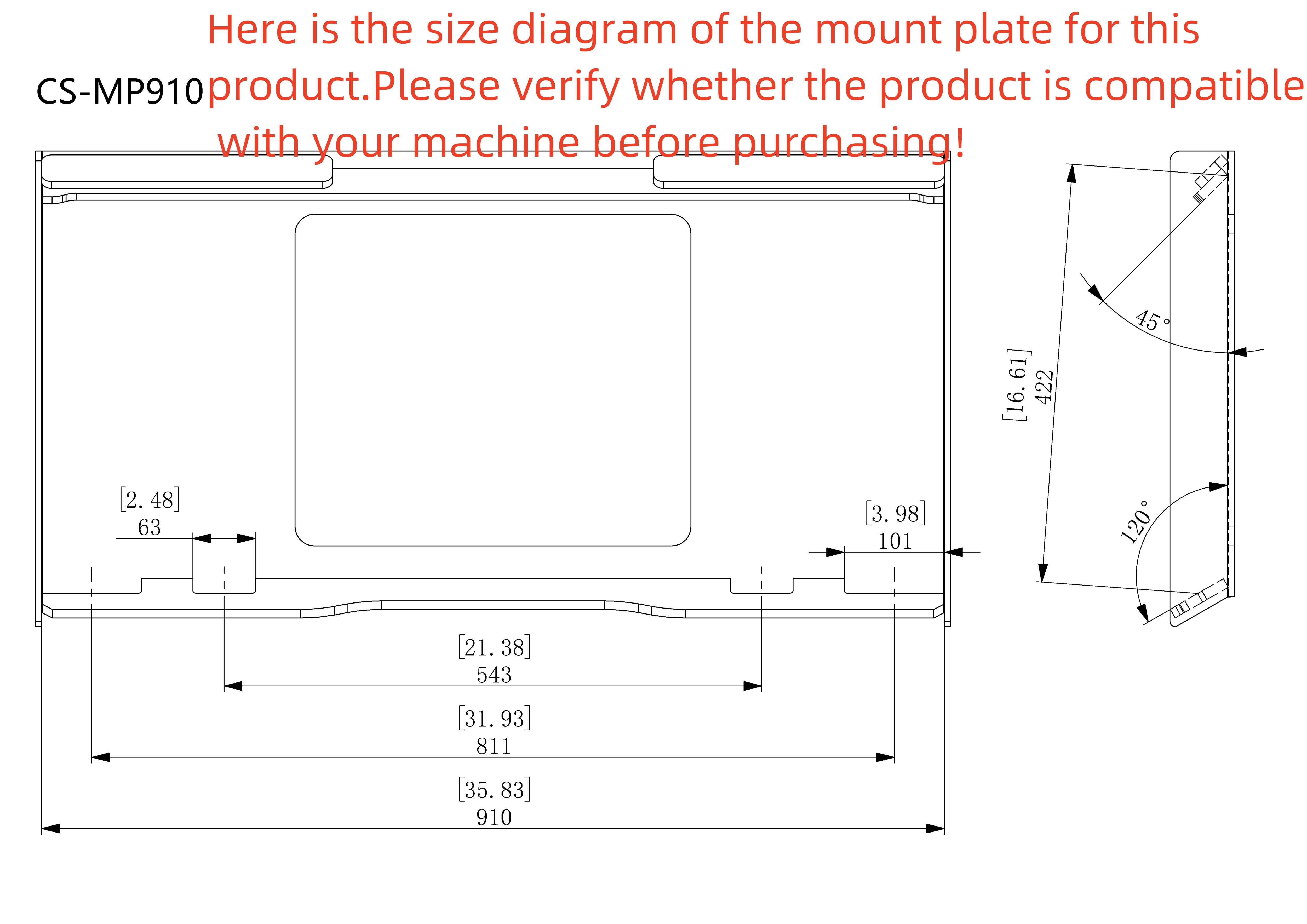 attachMan 35.8" Universal Skid Steer Weld-on Mount Plate with Window - 1/4" Thick Steel