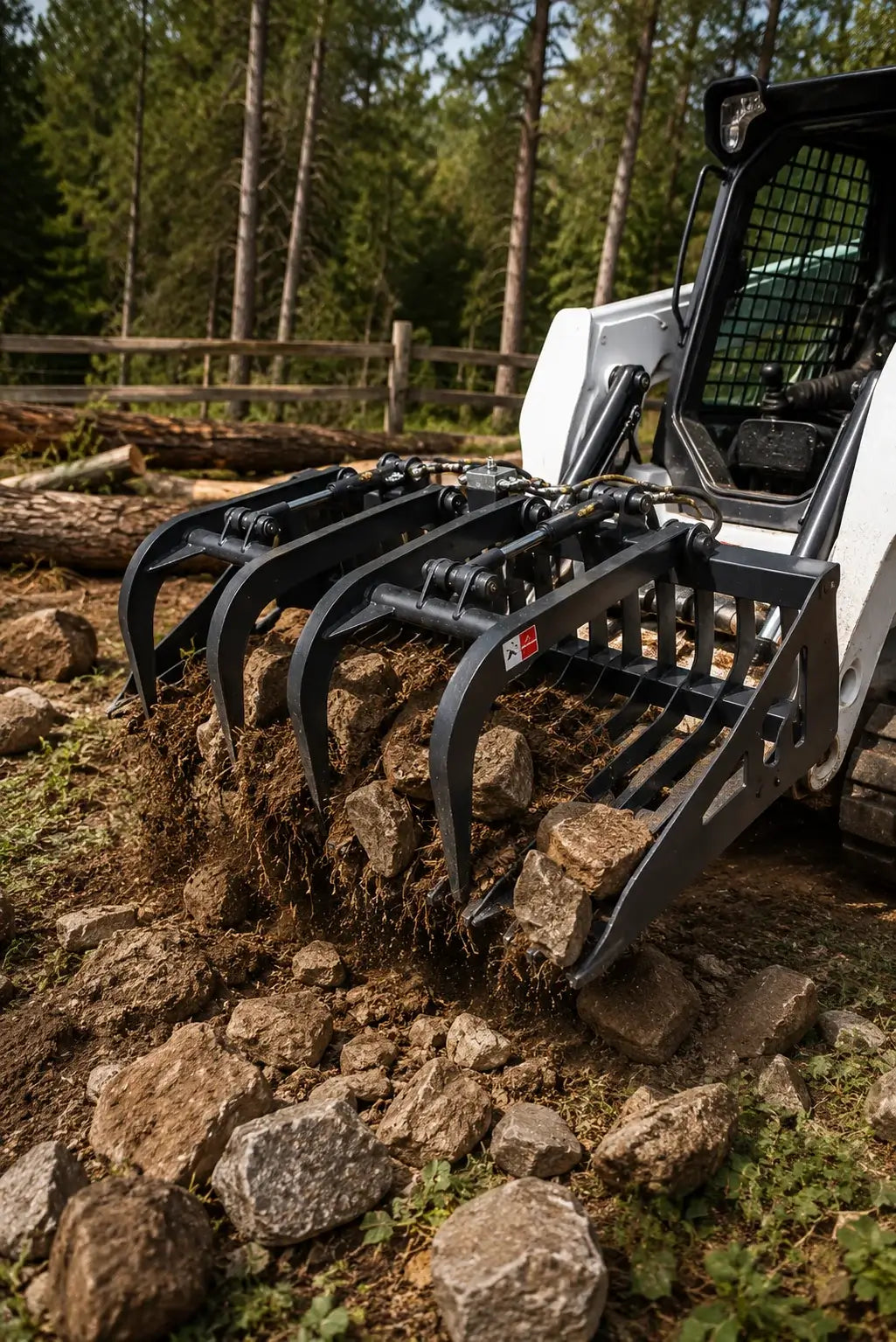 72" Light-Duty Skid Steer Rock Grapple Bucket with Teeth, Universal Quick Attach