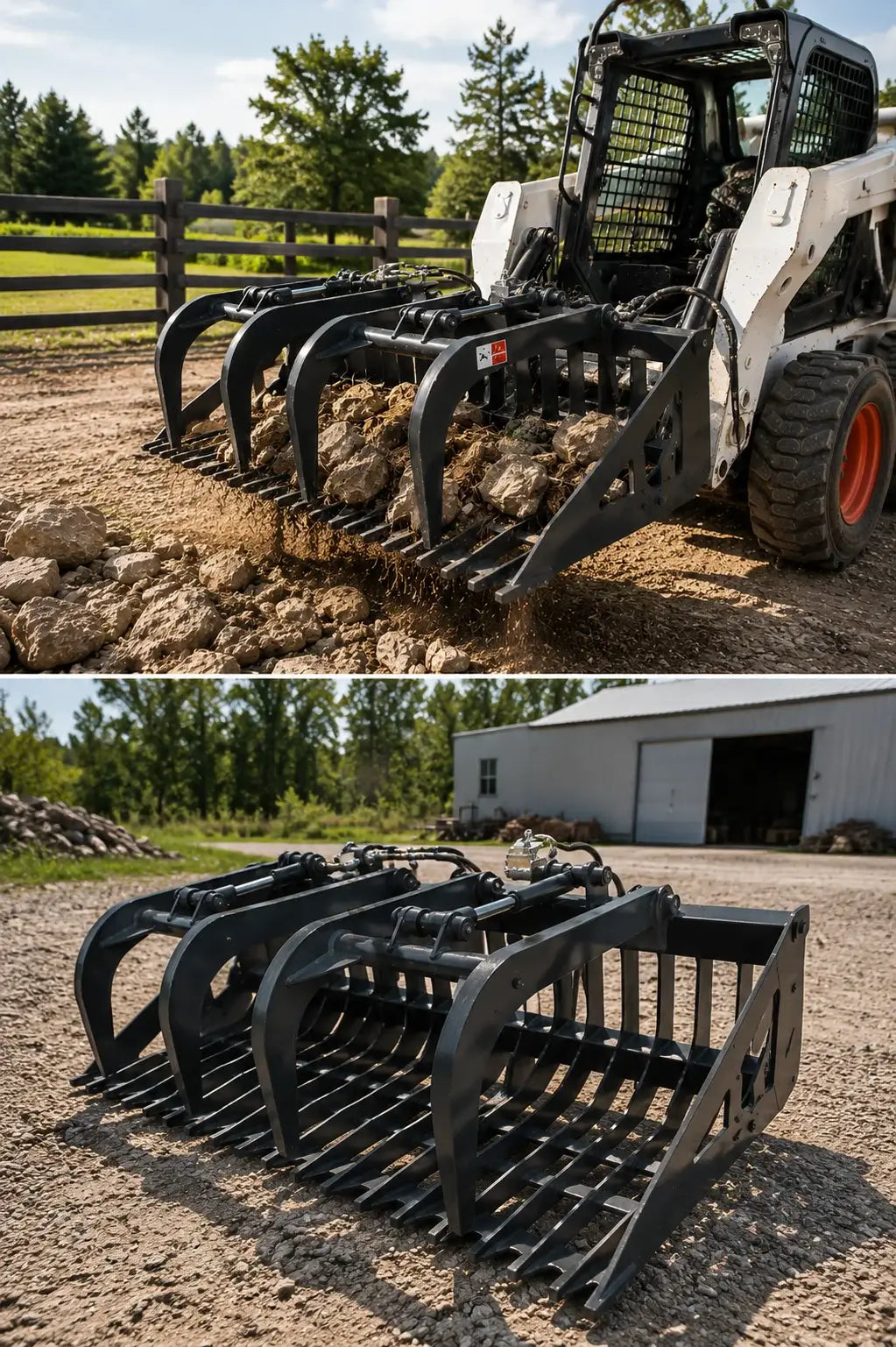 72" Light-Duty Skid Steer Rock Grapple Bucket with Teeth, Universal Quick Attach