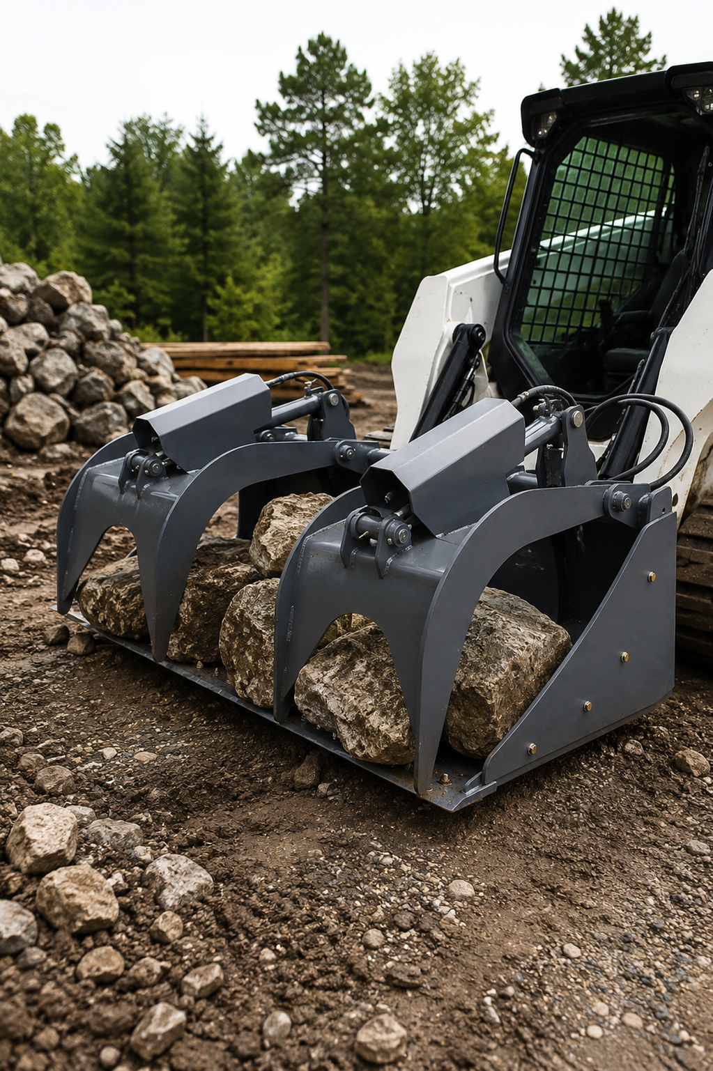 Skid Steer 72" Industrial Grapple Bucket Attachment with Two-Cylinder