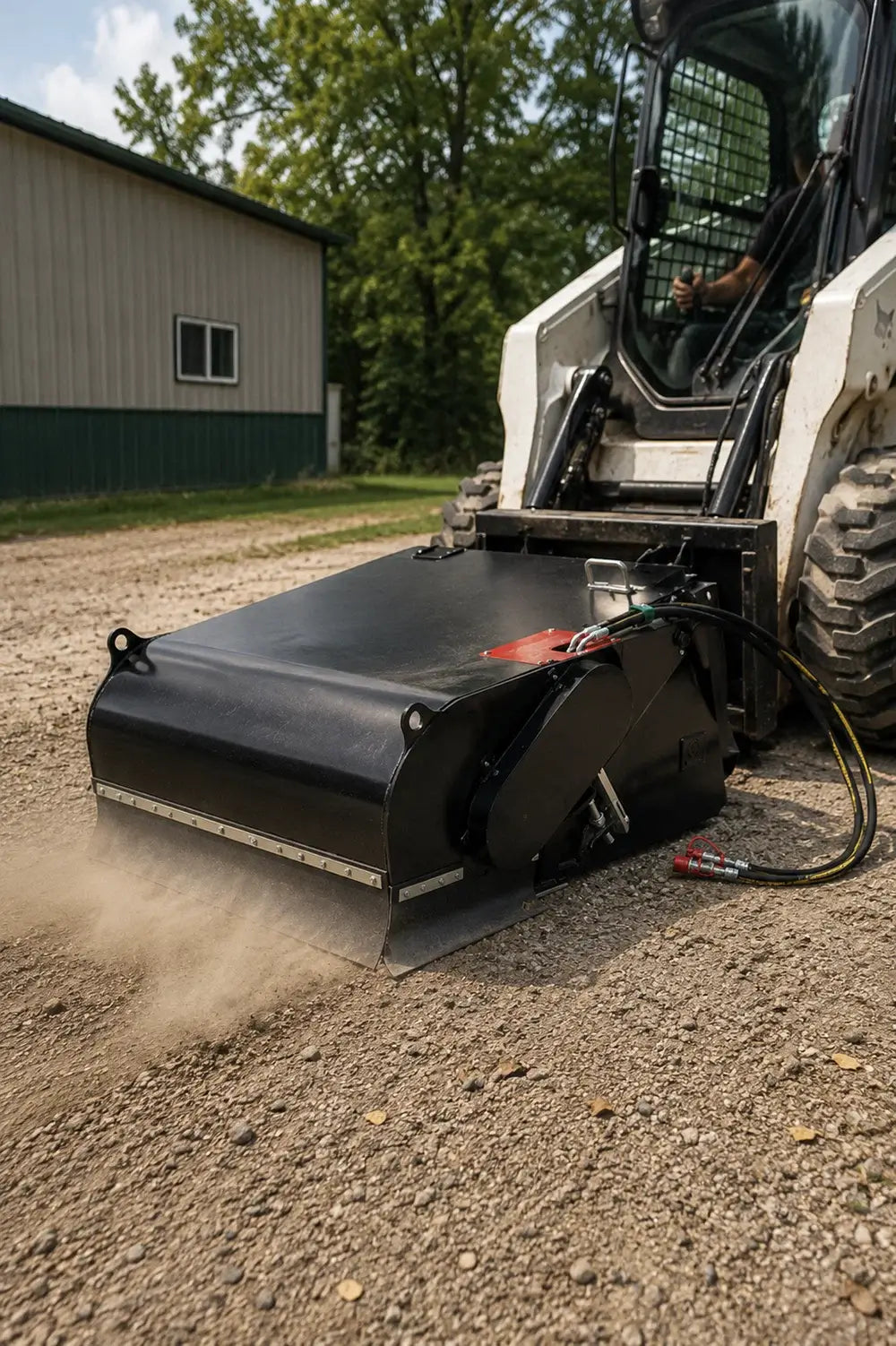 44" Hydraulic Pickup Box Broom Sweeper for Small Skid Steer, Universal Quick Attach