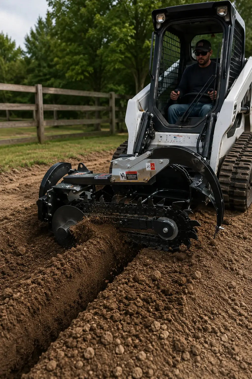 6" Mini Track Loader Trencher Attachment, 37" Digging Depth, Adjustable Control Foot