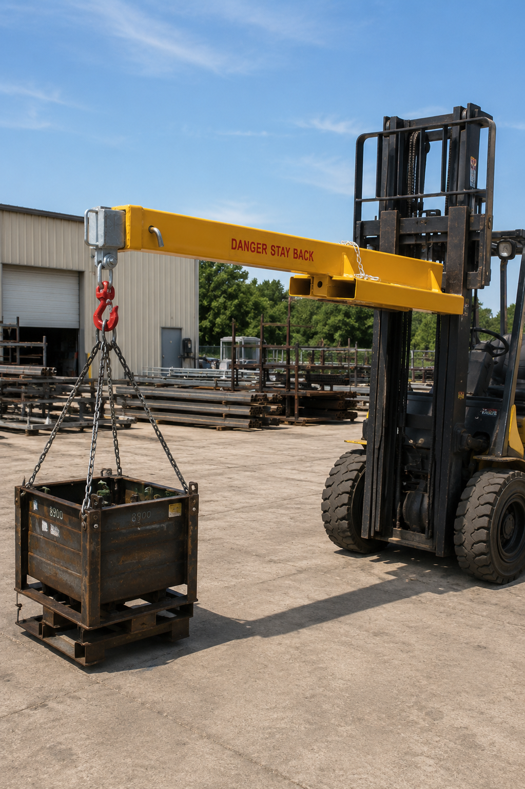 attachMan 9900lb Capacity Forklift Long Mobile Crane Lifting Hoist Jib Boom - 137.8" Reach