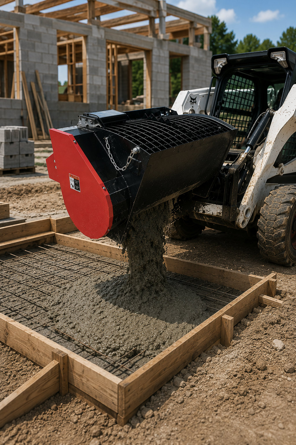 330Lt Skid Steer Concrete Mixer Bucket Attachment - Universal Quick Tach - Hardox Steel