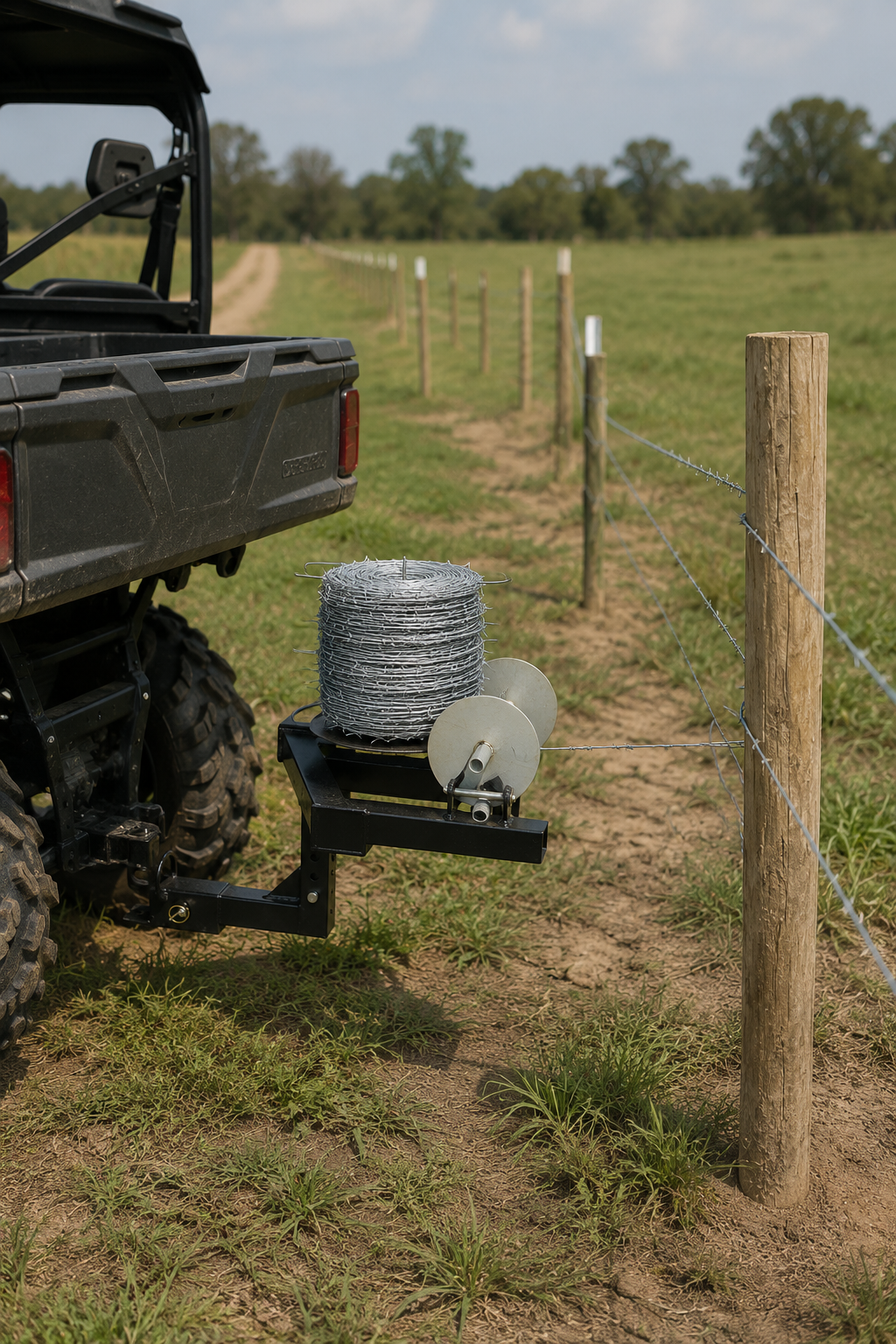 Heavy Duty Hitch Mounted Barbed Wire Unroller - Receiver Hitch Compatible Fencing Tool