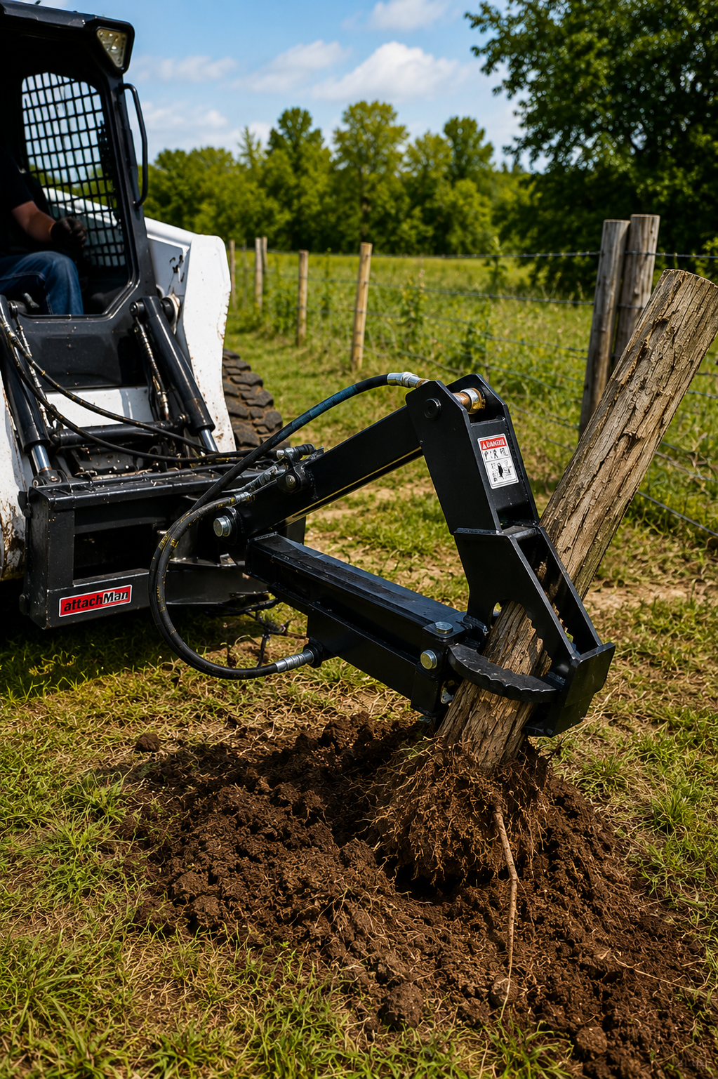 attachMan Heavy Duty Skid Steer Post and Tree Puller Attachment - Universal Landscape Tool