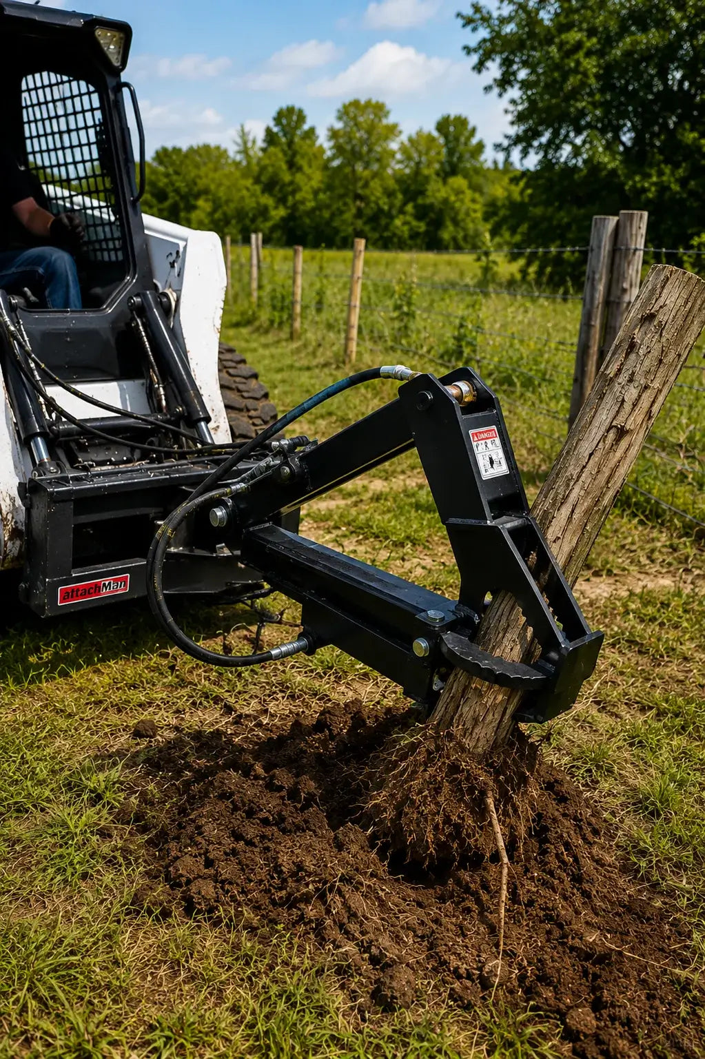 Heavy-Duty Skid Steer Post & Tree Puller Attachment, Universal Quick Attach