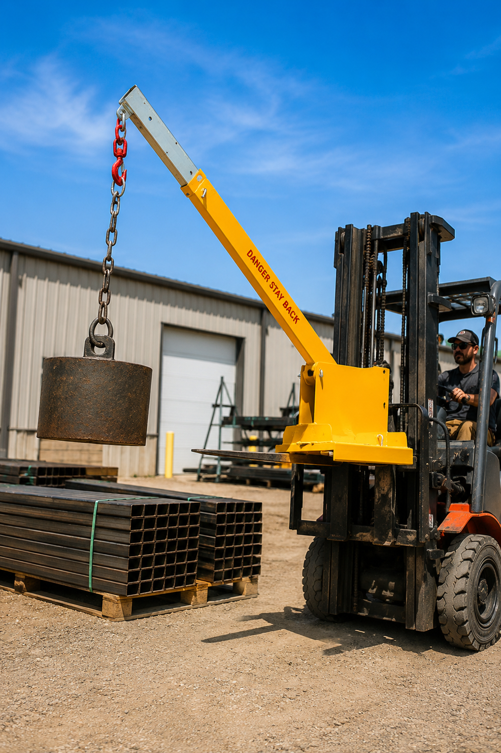 Fork Mounted Telescoping Crane Jib Boom - Heavy Duty Forklift Mobile Crane Attachment