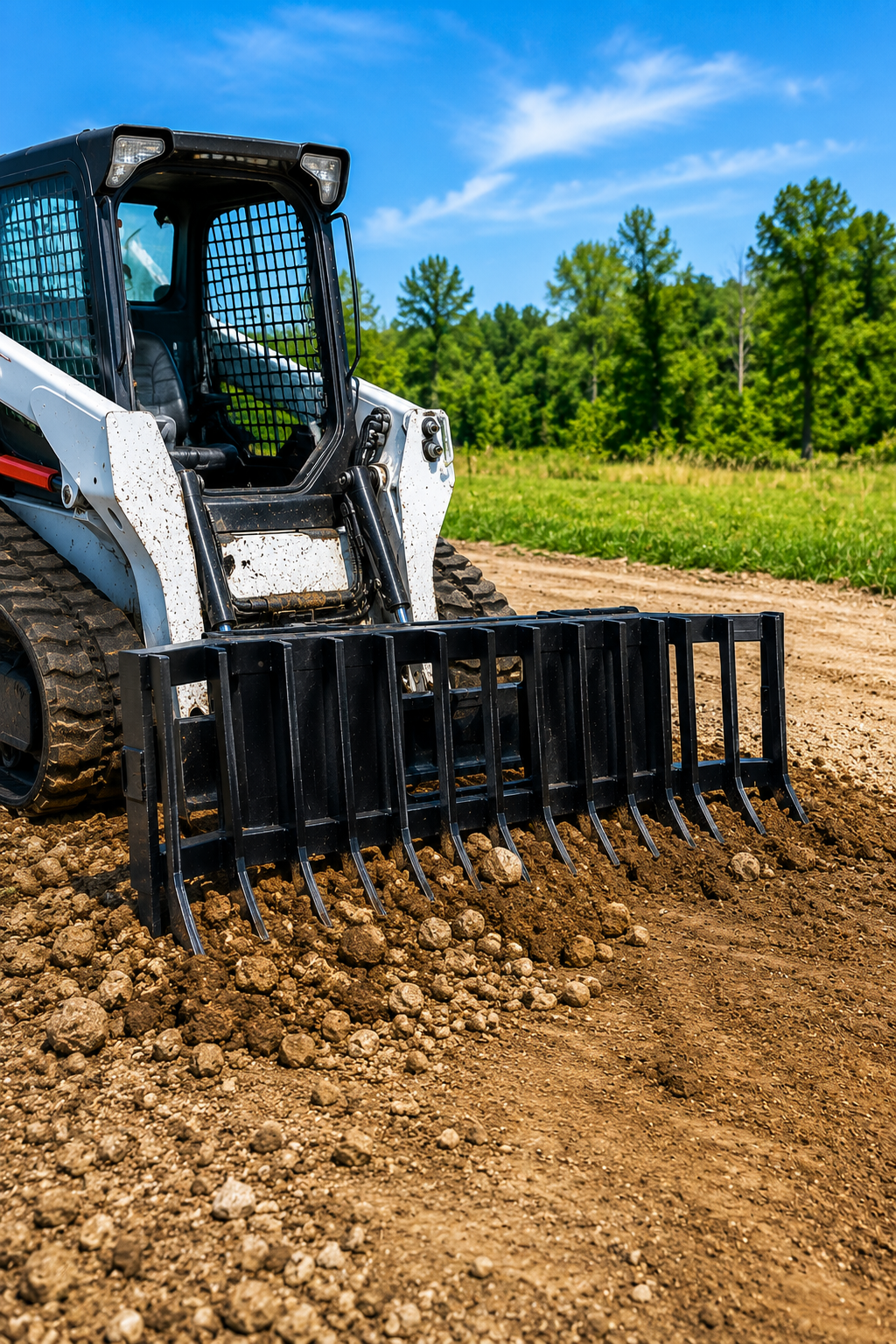 71" Heavy Duty Skid Steer Push Stick Rake Attachment - Universal Quick Attach