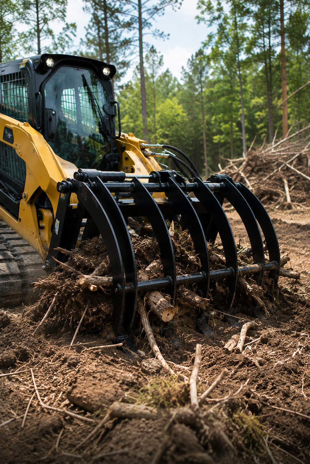 attachMan 72" Skid Steer Extreme Root Rake Grapple Attachment - Twin Cylinder Heavy Duty
