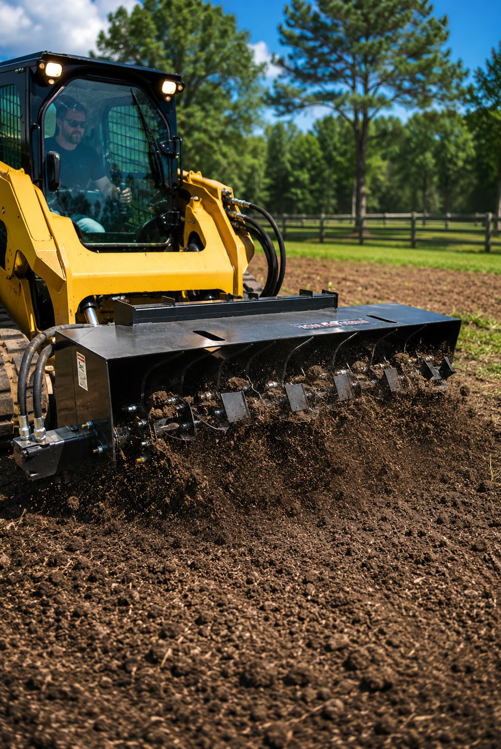 72" Skid Steer Light Duty Hydraulic Rototiller - Bi-Directional Rotary Tiller Attachment