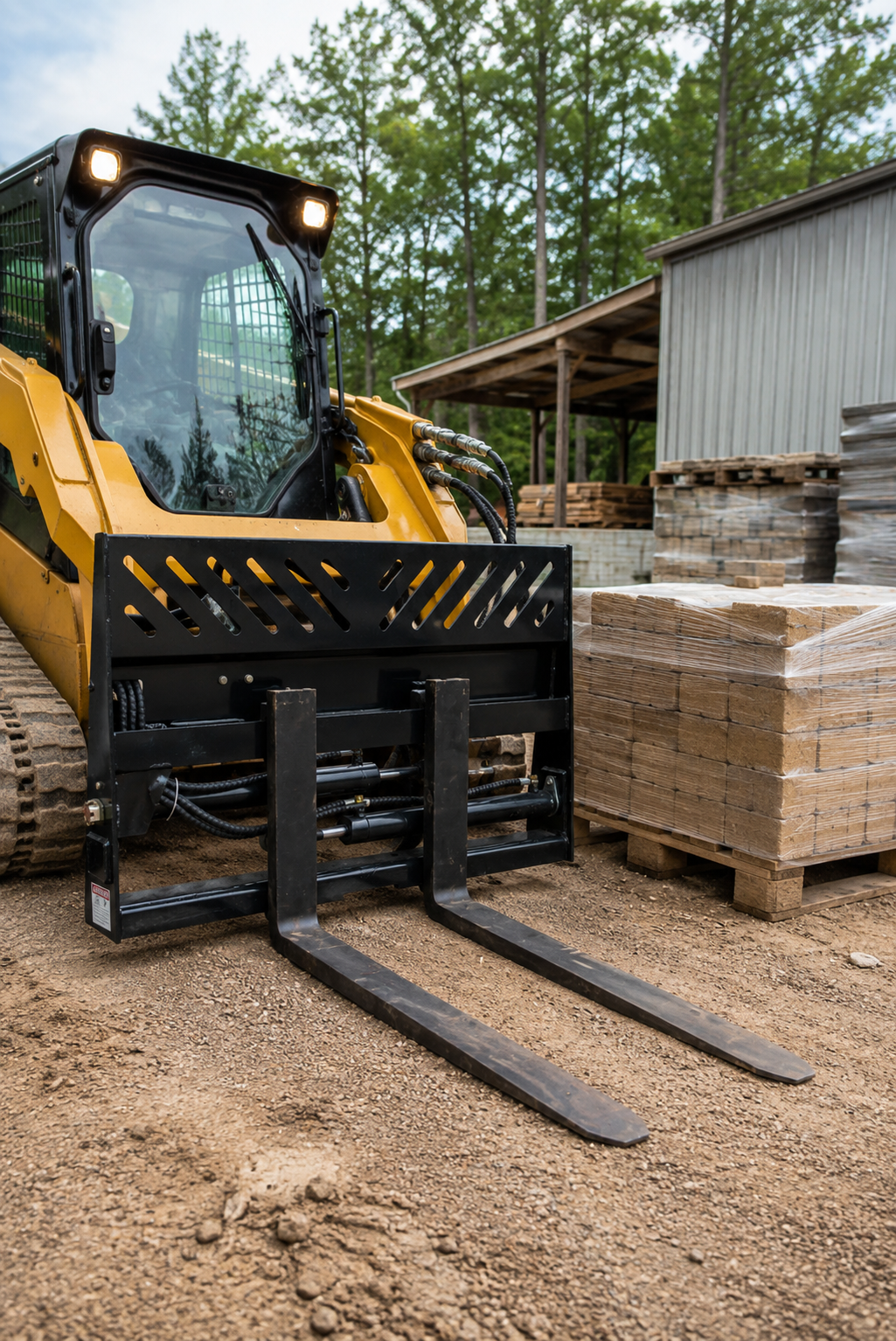2000kg Capacity Skid Steer Hydraulic Positioning Pallet Forks - Universal Quick Attach - Class 2A