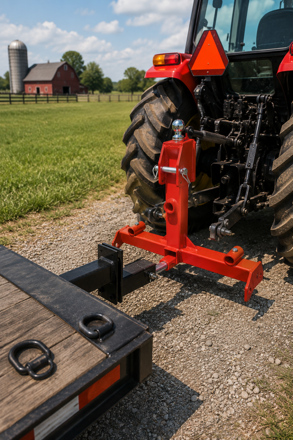 3 Point Gooseneck Tractor Trailer Hitch - Category 1 - 2" Receiver & Hay Bale Spear Compatible