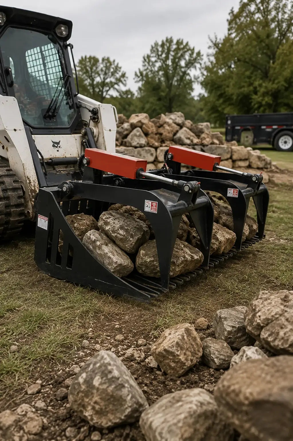 72" Heavy-Duty Skid Steer Rock Grapple Bucket, Twin Hydraulic Cylinders, Quick Attach