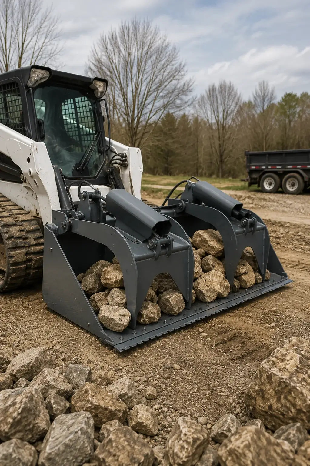 85" Heavy-Duty Skid Steer Grapple Bucket, Dual Independent Grapple Arms, Quick Attach