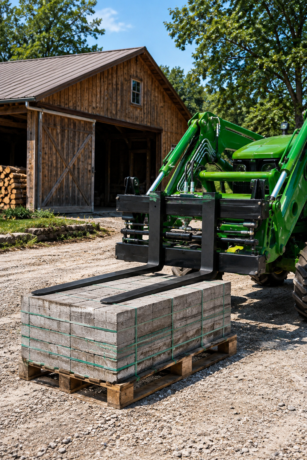 attachMan 5510lb Capacity Hydraulic Adjustable Pallet Fork Frame - Euro Mount Tractor Front Loader Attachment