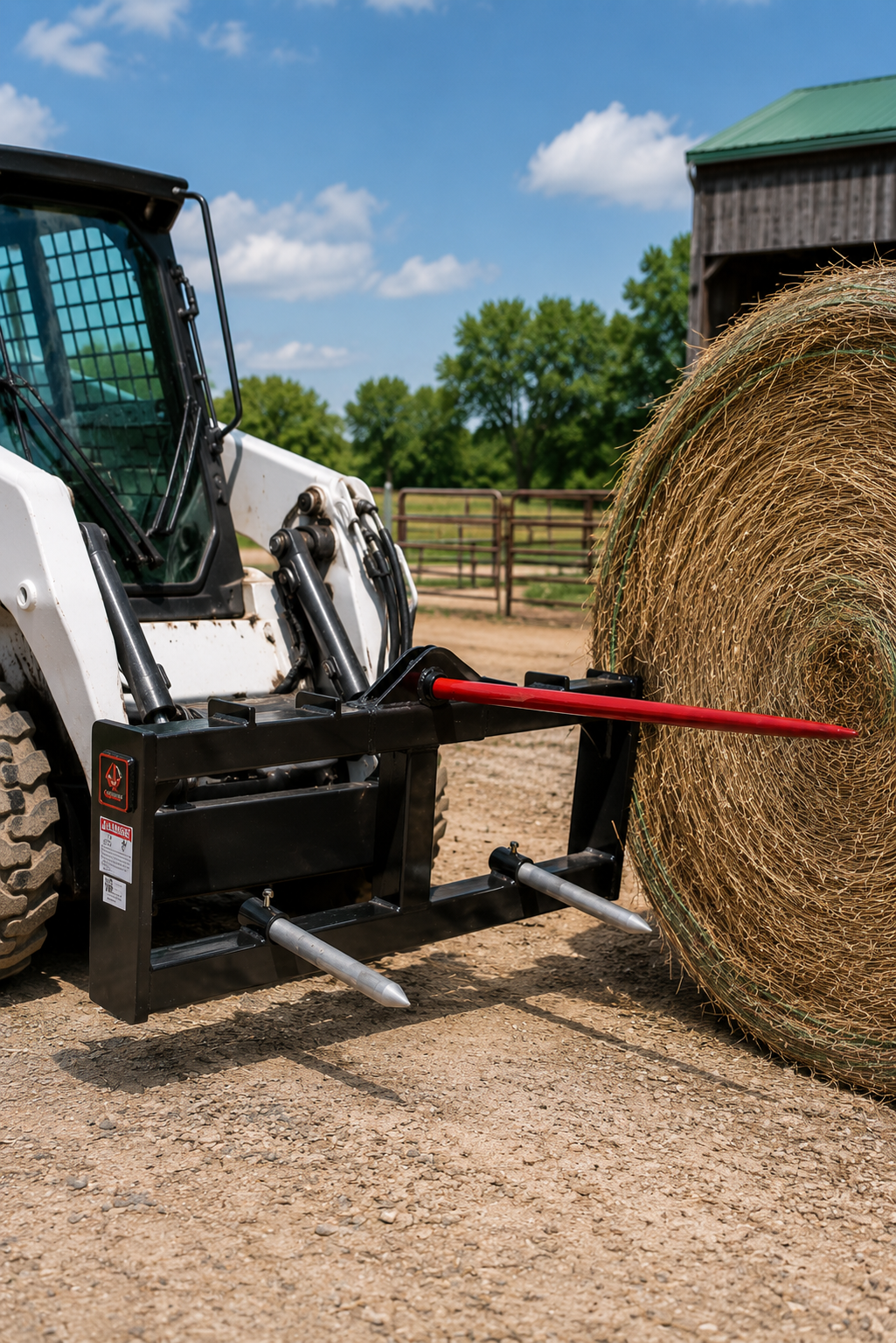 49" Skid Steer Hay Spear Attachment - 3,000 lbs Capacity - Universal Quick Tach