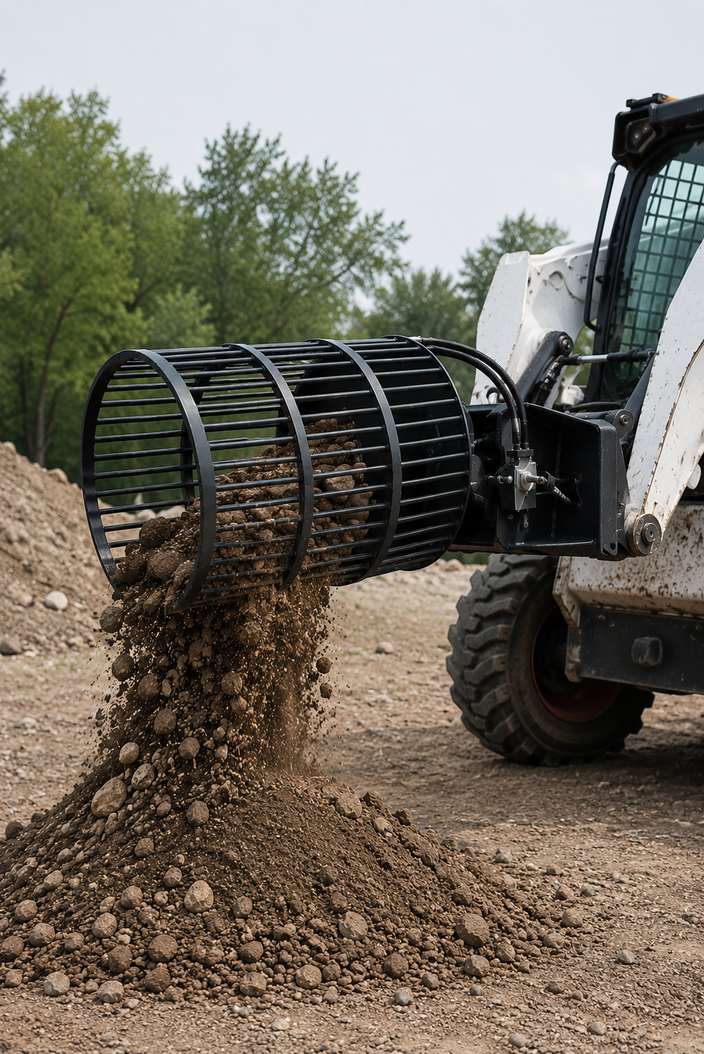 30" Skid Steer Rotary Rock Picker Attachment - 55" Barrel Depth - Universal Mount