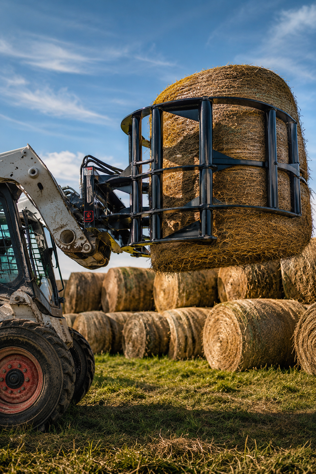 Hydraulic Hay Bale Grab for Skid Steer & Tractor - 2800 lb Capacity Round Bale Handler