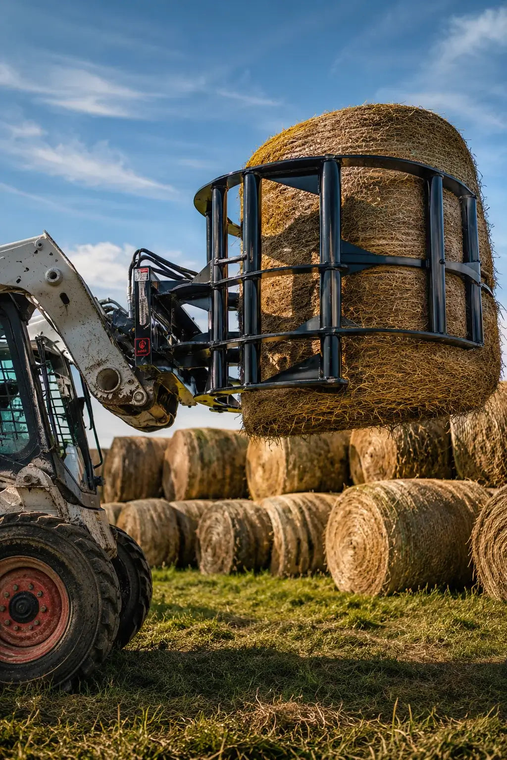 Hydraulic Skid Steer & Tractor Hay Bale Grab, 2800 lb Round Bale Handler, Universal Quick Attach
