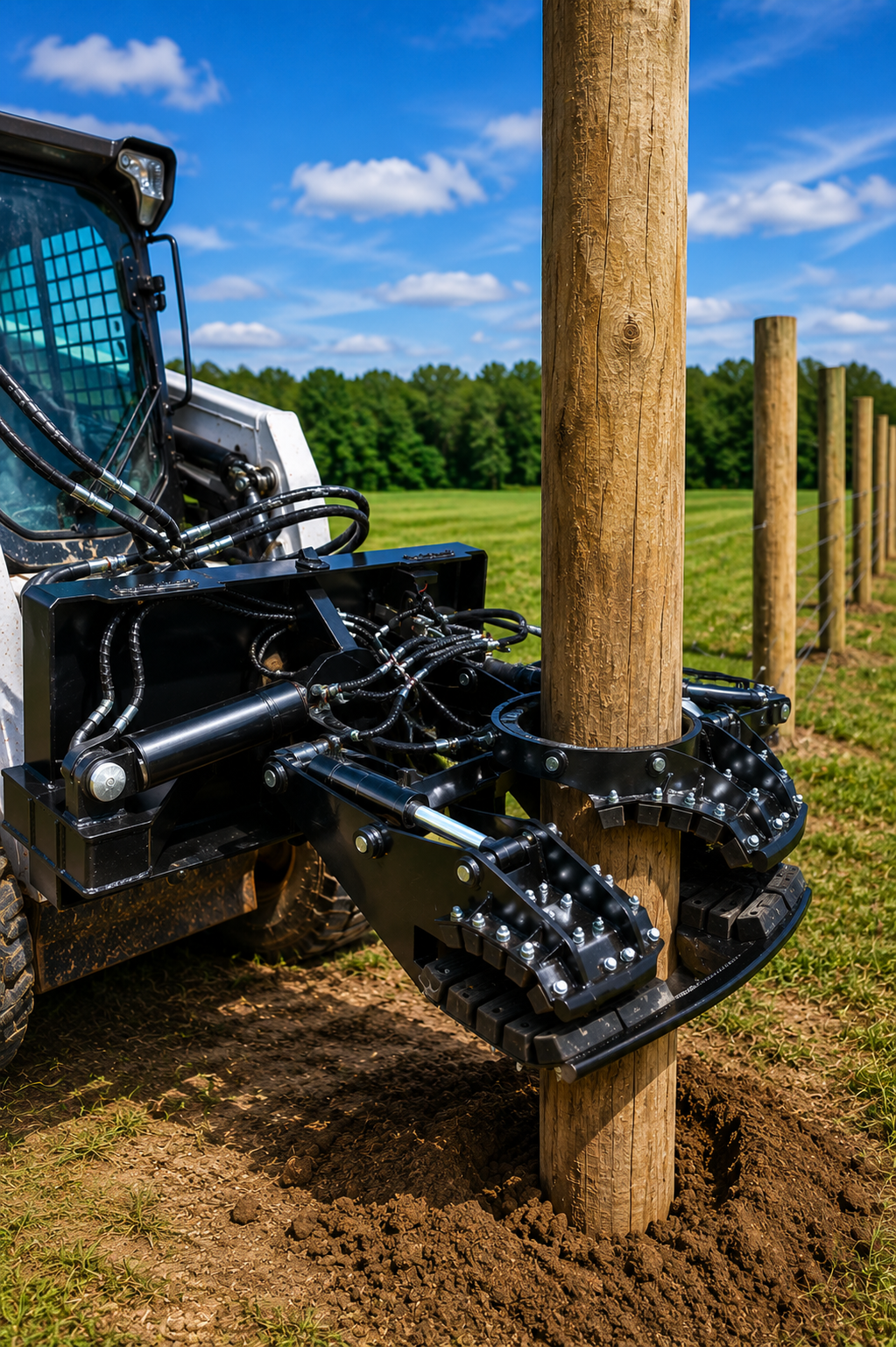 Skid Steer Heavy Duty Hydraulic Pole Setter Grapple Pole Claw Attachment
