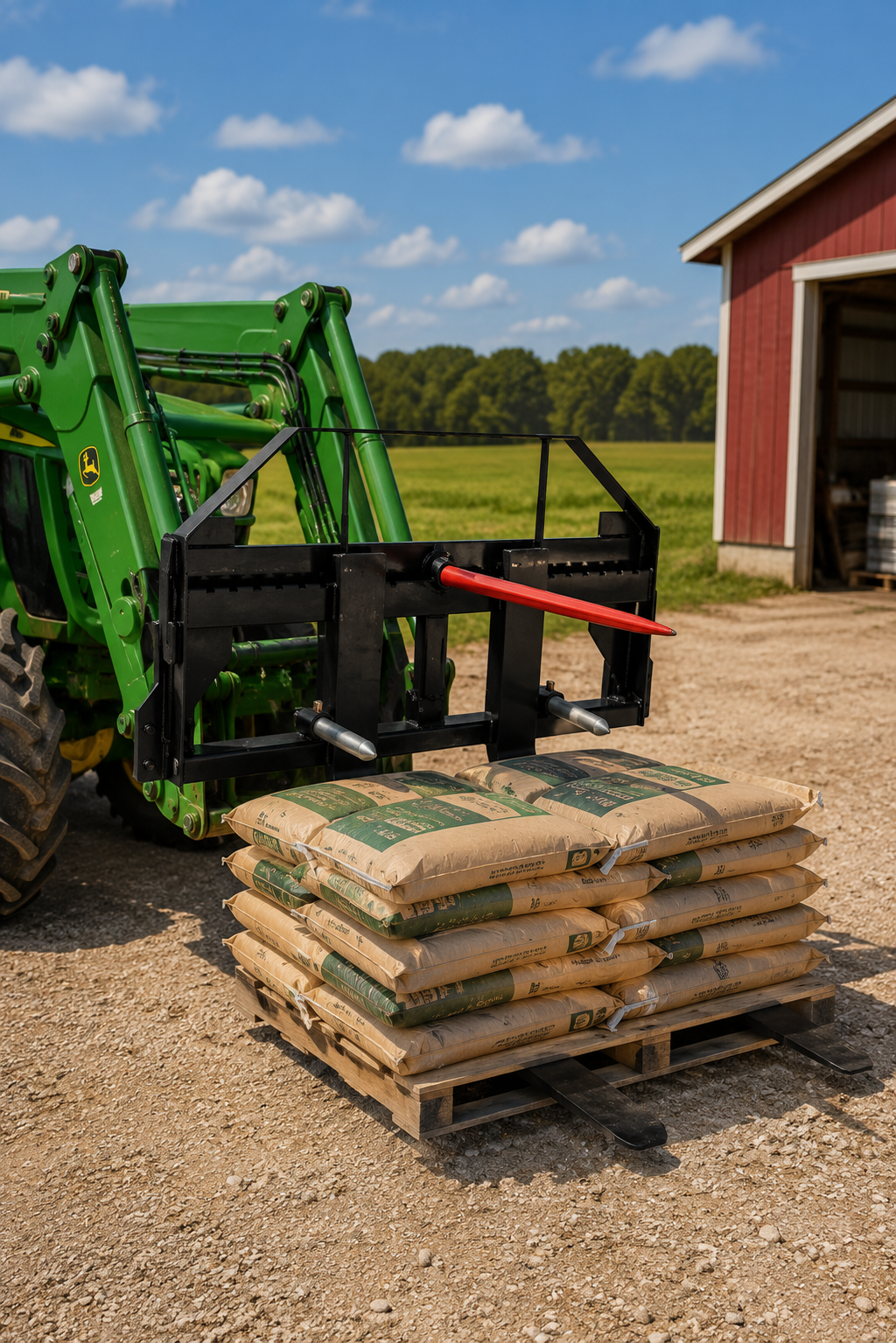 John Deere Compatible Pallet Fork Frame & Hay Frame Attachment - Hook and Pin Style - Includes Spears & 2" Receiver