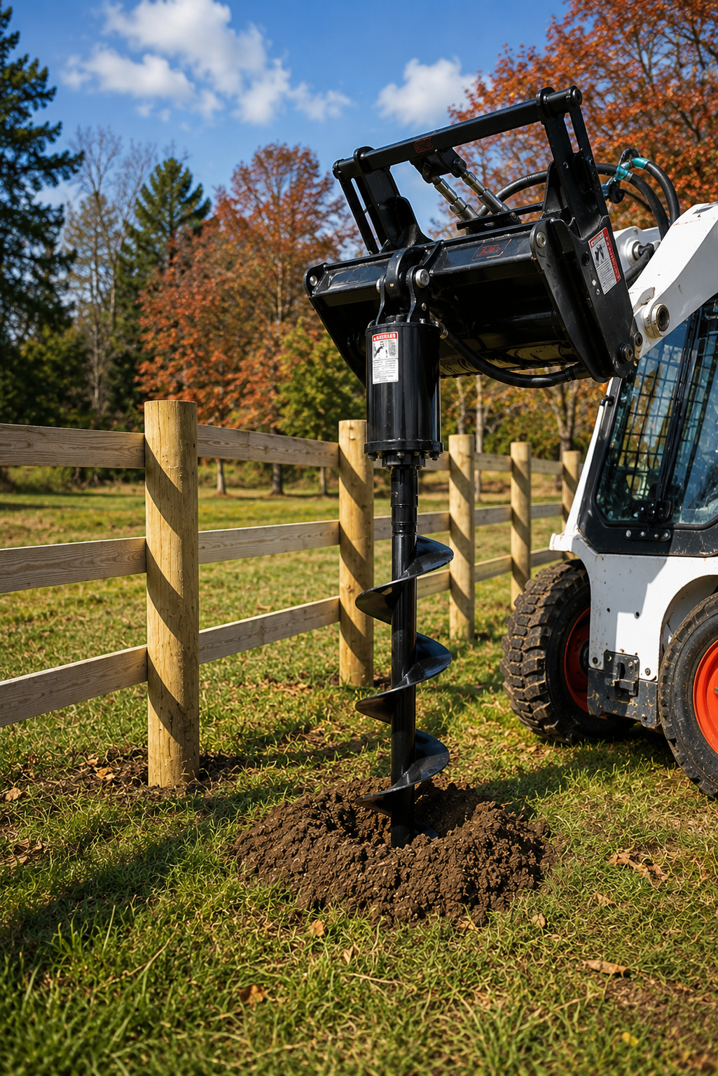 Skid Steer Post Hole Auger Drive Attachment - Includes 12" & 18" Augers - 46" Drilling Depth