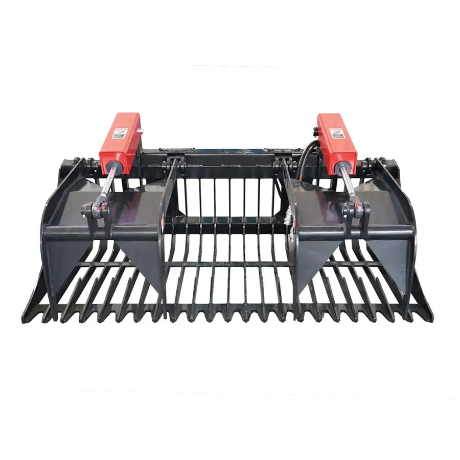 72" Heavy-Duty Skid Steer Rock Grapple Bucket, Twin Hydraulic Cylinders, Quick Attach