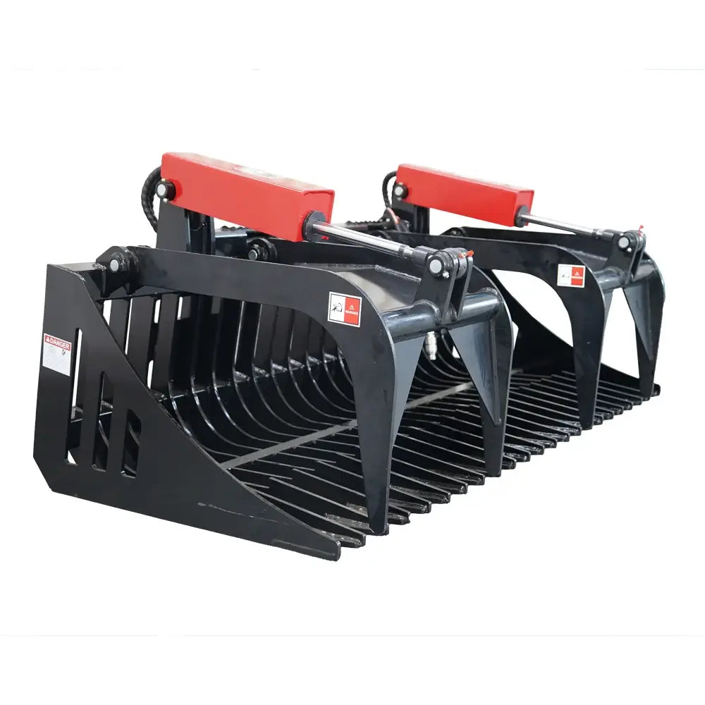 72" Heavy-Duty Skid Steer Rock Grapple Bucket, Twin Hydraulic Cylinders, Quick Attach