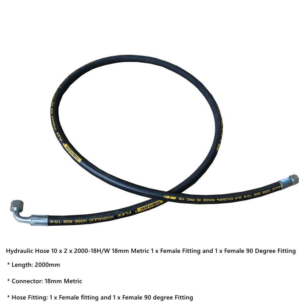 Replacement Hydraulic Hose 2000mm - 18mm Metric Female Fitting - 10x2-18HH/HW